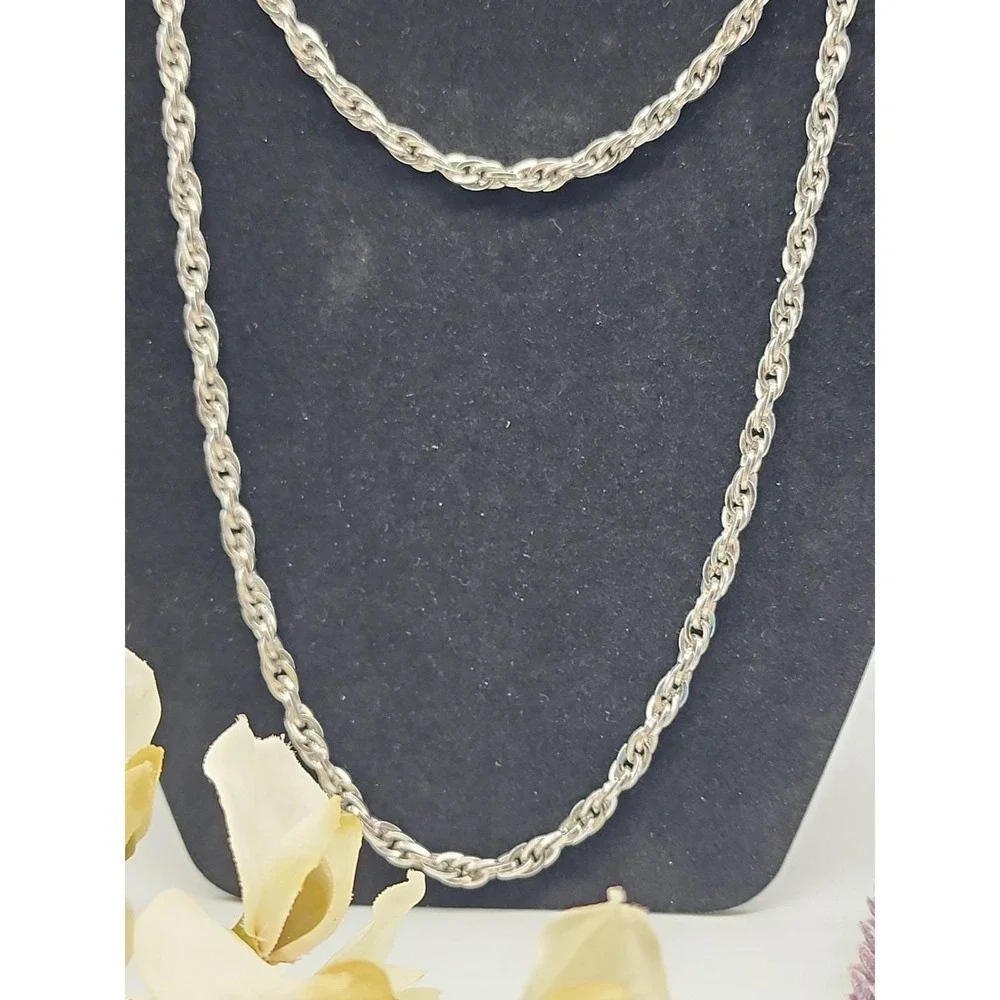 Vintage Monet Double-Link‎ Curb Chain Necklace Silver Tone 54in Signed